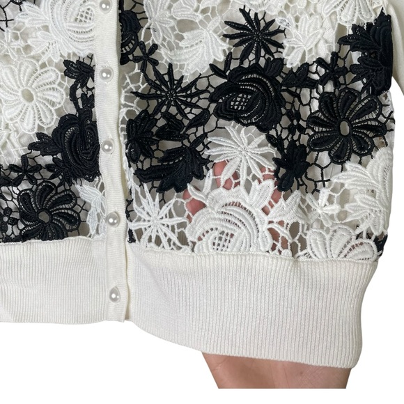 Karl Lagerfeld Paris Cardigan Sweater Women White Lace Floral embroidered S NWT - Picture 8 of 13